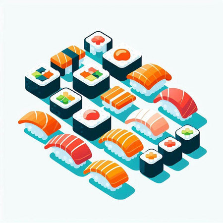 Sushi isometric composition with rolls and wasabi isolated vector illustrationのイラスト素材