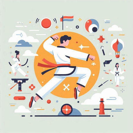 Taekwondo. Vector illustration in flat design style. Martial arts.のイラスト素材