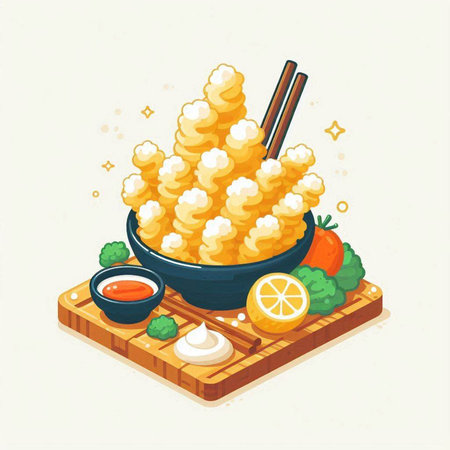 Illustration of Japanese food, deep-fried rice in a bowlのイラスト素材