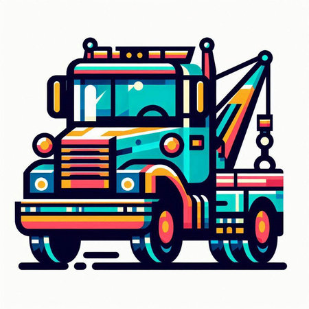 Truck icon. Vector illustration of a truck with a crane.のイラスト素材