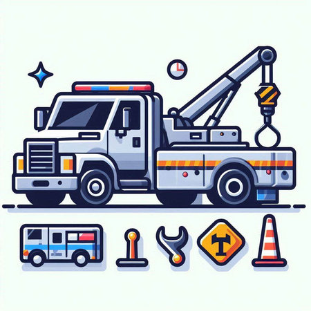 Vector illustration of a tow truck with a crane on a white background.のイラスト素材
