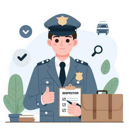 Policeman in uniform with checklist. Vector illustration in flat styleのイラスト素材
