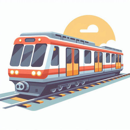 Train on the railway. Vector illustration of a flat design style.のイラスト素材