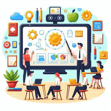 Teamwork concept with business people working on project together in flat design vector illustrationのイラスト素材