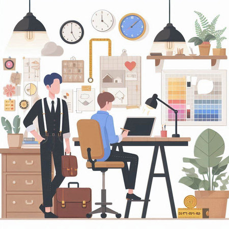 Businessman working at home. Vector illustration in flat cartoon style.のイラスト素材