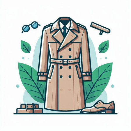 Vector illustration of a man's coat and accessories on a white background.のイラスト素材