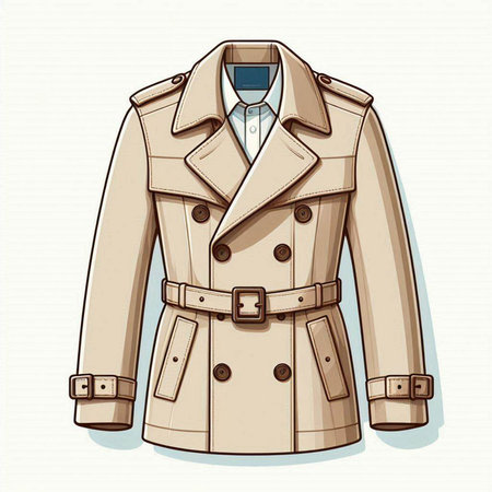 Vector illustration of a beige trench coat with a collar and pocketsのイラスト素材