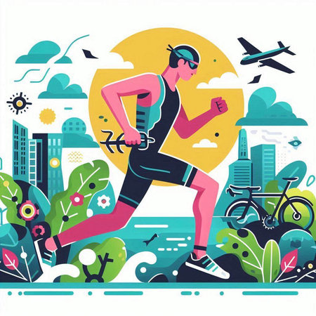 Vector illustration of a man running in the city. Healthy lifestyle concept.のイラスト素材