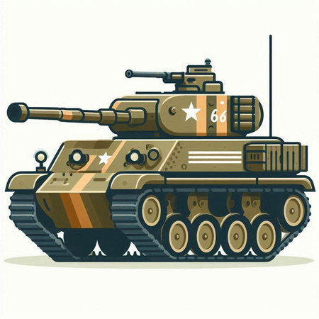 Military tank isolated on a white background. Vector illustration in retro style.のイラスト素材