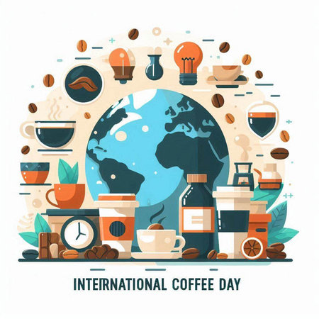 International Coffee Day concept. Flat style vector illustration on white background.のイラスト素材