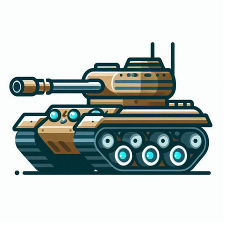 Cartoon military tank vector illustration isolated on white background. Tank icon.のイラスト素材