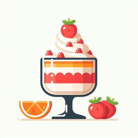 Fruit dessert in a glass. Vector illustration in flat style.のイラスト素材