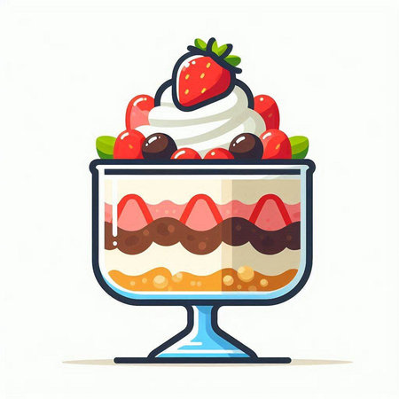 Cake with cream and berries in a glass. Vector illustration.のイラスト素材