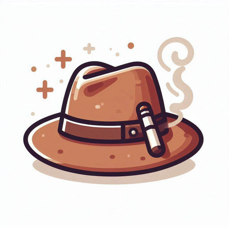 Illustration of a cowboy hat with a cigar on a white backgroundのイラスト素材