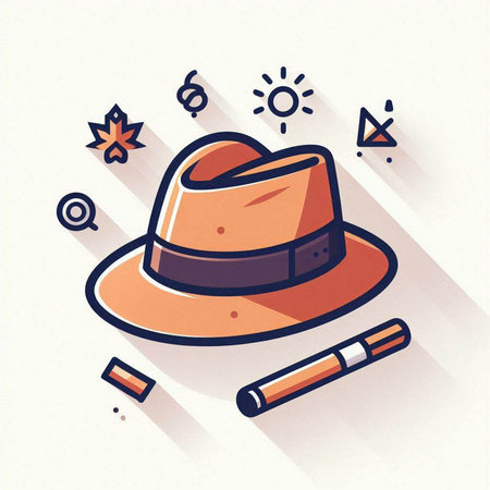 Hat and cigar. Vector illustration in flat style with long shadow.のイラスト素材