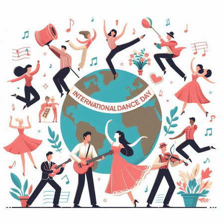 International Music Day. Group of people playing musical instruments and singing. Vector illustrationのイラスト素材