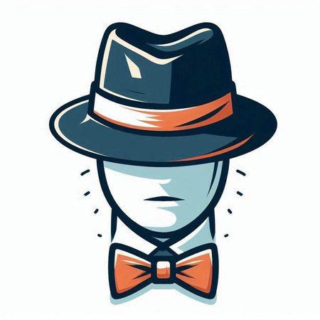 Illustration of a man wearing a hat and bow tie, vector illustrationのイラスト素材