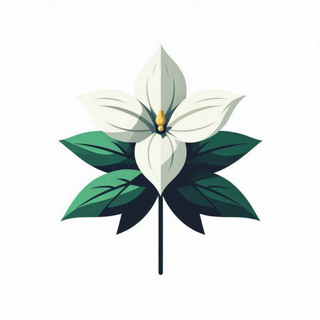 Illustration of a white flower with green leaves on a white backgroundのイラスト素材