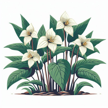 Illustration of white flowers in the garden. Can be used as a greeting card.のイラスト素材