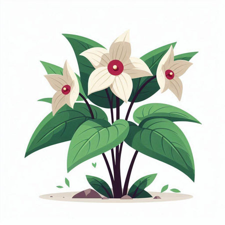 Illustration of a green plant with white flowers on a white backgroundのイラスト素材