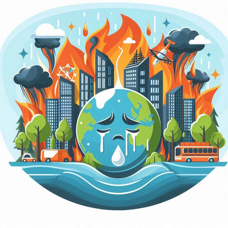 Vector illustration of a disaster in the city. Environmental pollution of the planet.のイラスト素材