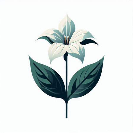 Illustration of a white flower with green leaves on a white backgroundのイラスト素材