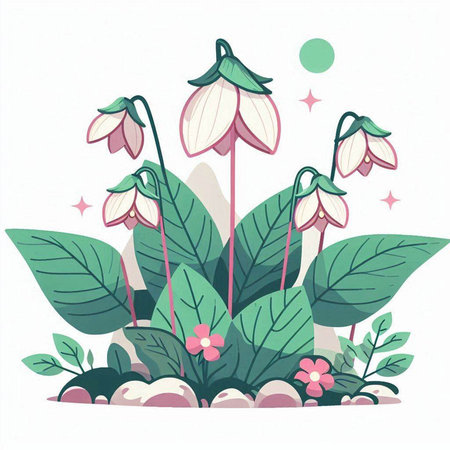 Flowers with leaves. Vector illustration in a flat style on a white background.のイラスト素材