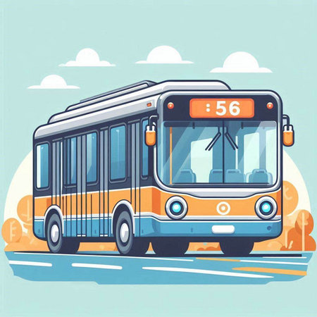 Bus on the road in the city. Vector illustration in flat styleのイラスト素材