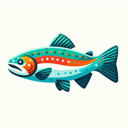 Colorful rainbow trout fish on a white background. Vector illustration.のイラスト素材