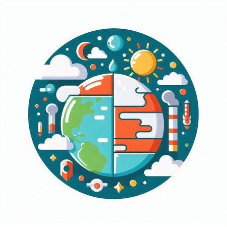Earth planet in the circle. Vector illustration. Global warming concept.のイラスト素材