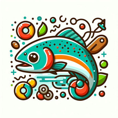Vector illustration of a colorful rainbow trout fish on a white background.のイラスト素材