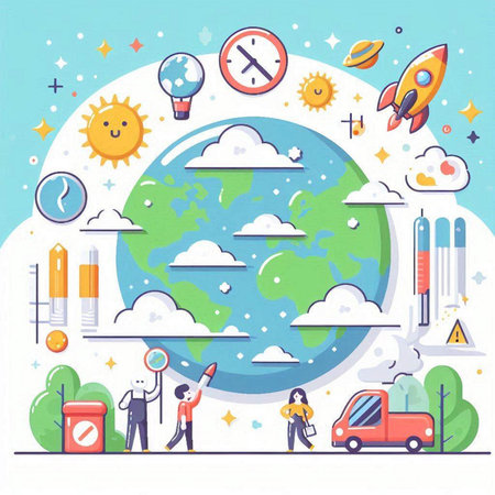 Flat design modern vector illustration concept of education, science, technology, research, development, knowledge, development. Concepts for web banners and printed materials.のイラスト素材