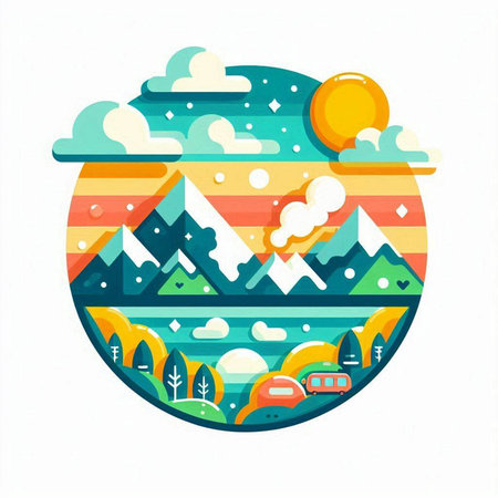 Mountains and forest in flat style. Vector illustration for your designのイラスト素材