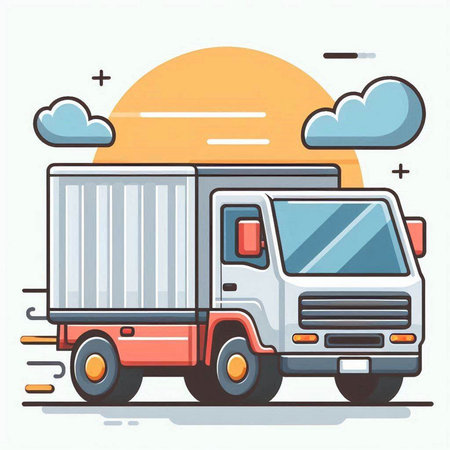 Vector illustration of a truck on the background of the setting sun.のイラスト素材
