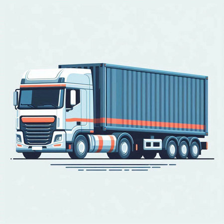 Truck with container. Freight transportation. Vector illustration in flat styleのイラスト素材