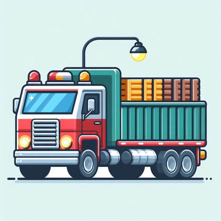 Vector illustration of a truck with a container on wheels. Cargo transportation.のイラスト素材