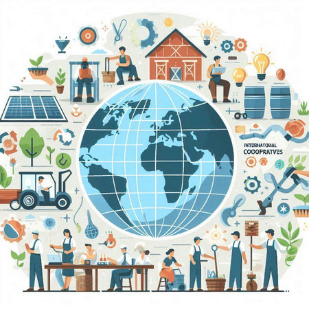 Vector illustration of people working around the world. Concept for web banner, business cardeting material.のイラスト素材