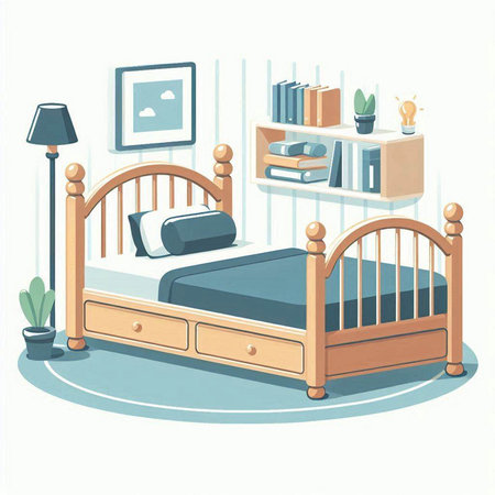 Bedroom interior. Cartoon illustration of bedroom interior. Vector illustration.のイラスト素材