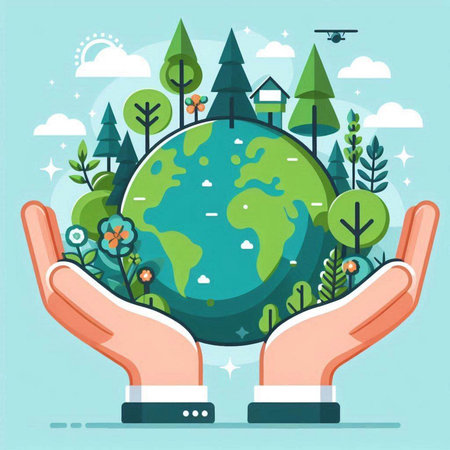 Ecology concept. Flat design vector illustration of save the planet.のイラスト素材