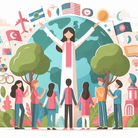 Vector illustration of World Education Day in United States of America in flat style.のイラスト素材