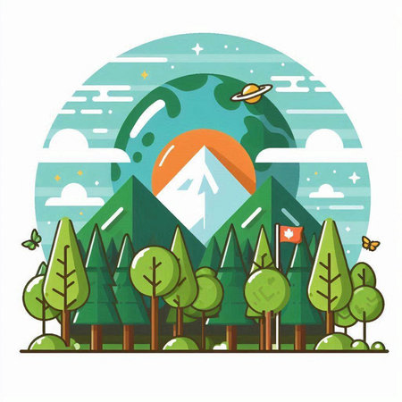 Vector illustration of camping in the forest. Flat style design element.のイラスト素材