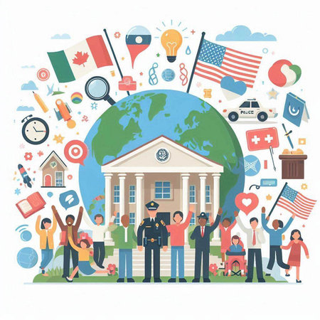 Vector illustration of people around the world. Concept of education and learning.のイラスト素材