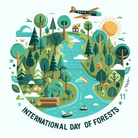 International Day of Forests. Vector illustration in flat design style.のイラスト素材