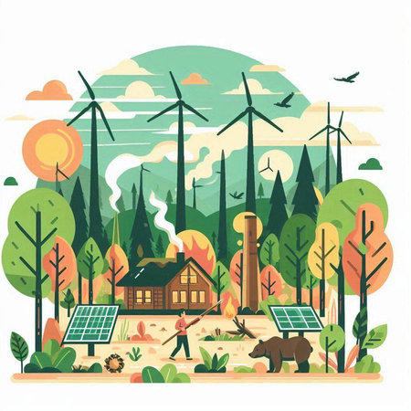 Ecology concept. Vector illustration in flat design. Renewable energy.のイラスト素材