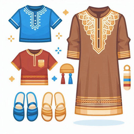 Set of ethnic clothes and accessories. Vector illustration in cartoon style.のイラスト素材