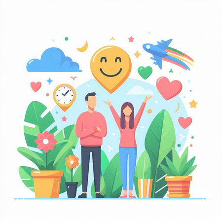 Flat design vector illustration concept of happy couple having a good time together.のイラスト素材