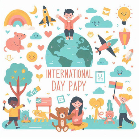 International Day of Happy Children. Vector illustration with flat design style.のイラスト素材