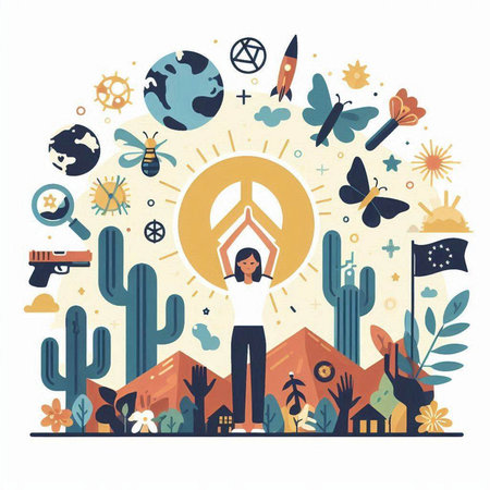 Flat design concept of World Peace Day. Vector Illustration.のイラスト素材