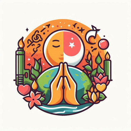 Vector illustration of happy eid al adha holiday in flat line style.のイラスト素材