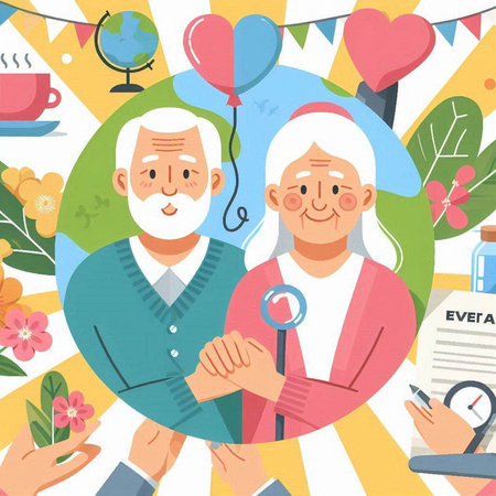Elderly couple in love. Vector illustration in flat style.のイラスト素材